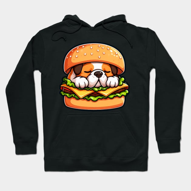 Bulldog is Sleeping inside a Hamburger Hoodie by Plushism